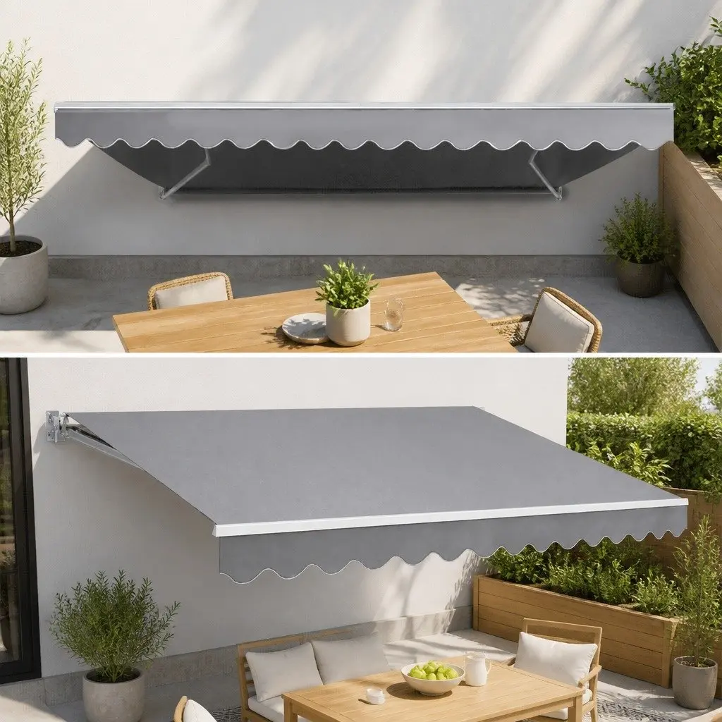 Motorised Retractable Folding Arm Awning 4m x 2.5m UV Resistant Polyester Fabric Pearl Grey