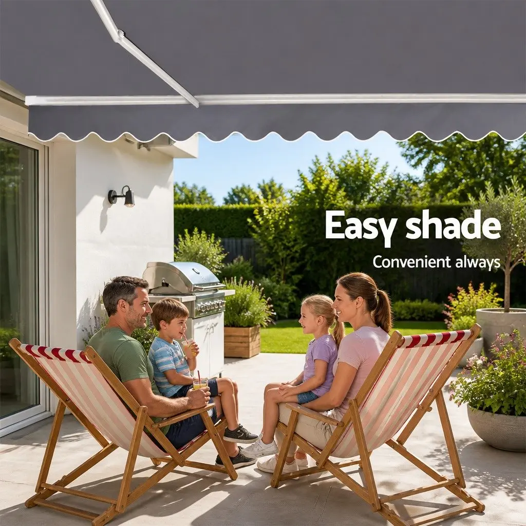 Motorised Retractable Folding Arm Awning 4m x 2.5m UV Resistant Polyester Fabric Pearl Grey