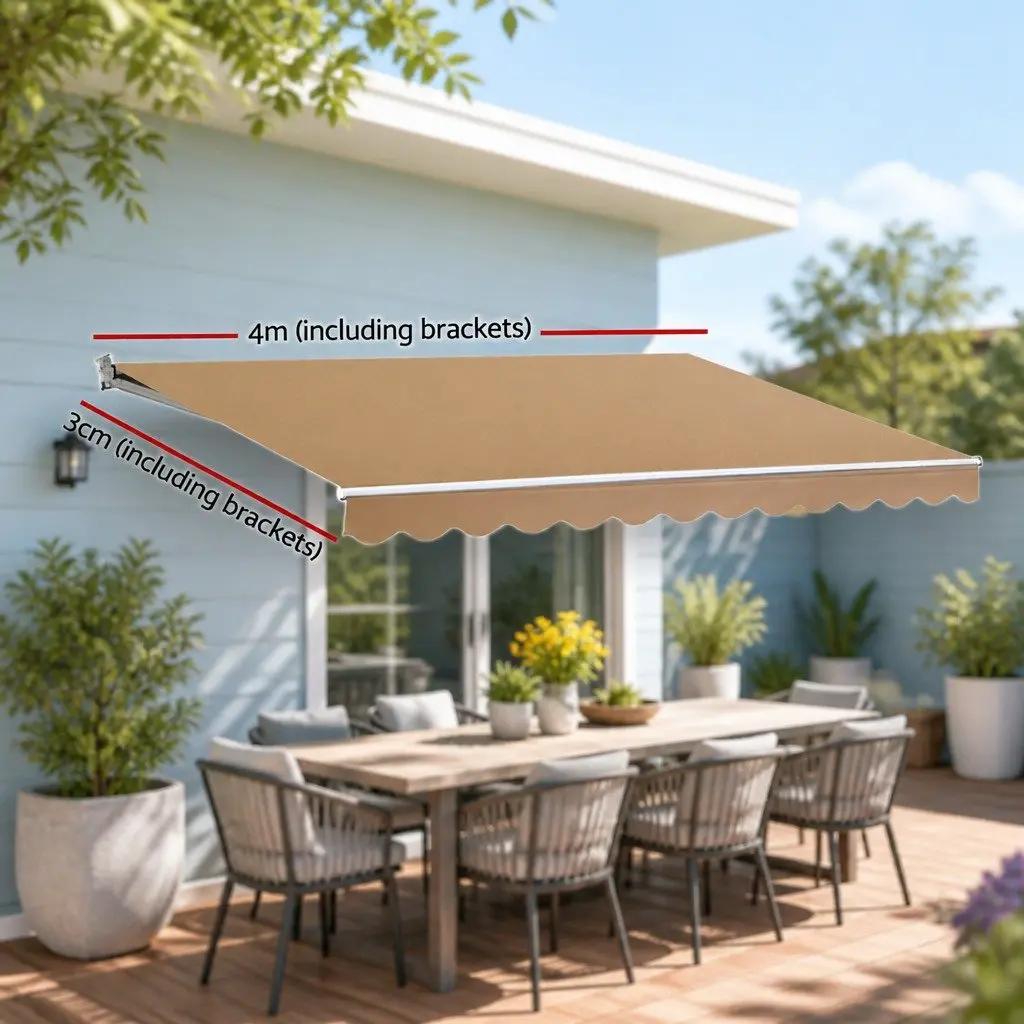 Motorised Retractable Folding Arm Awning 4M x 3M UV Resistant Water Resistant Shade