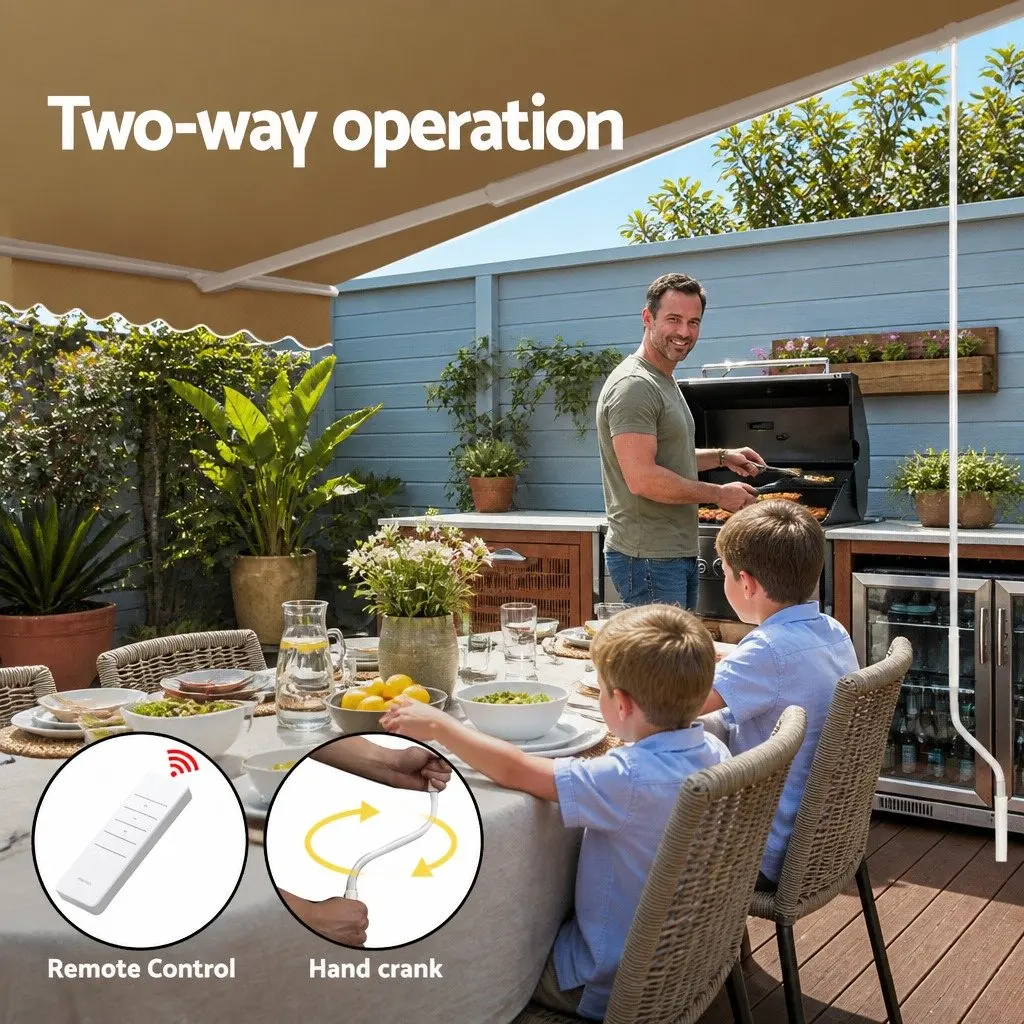 Motorised Retractable Folding Arm Awning 4M x 3M UV Resistant Water Resistant Shade