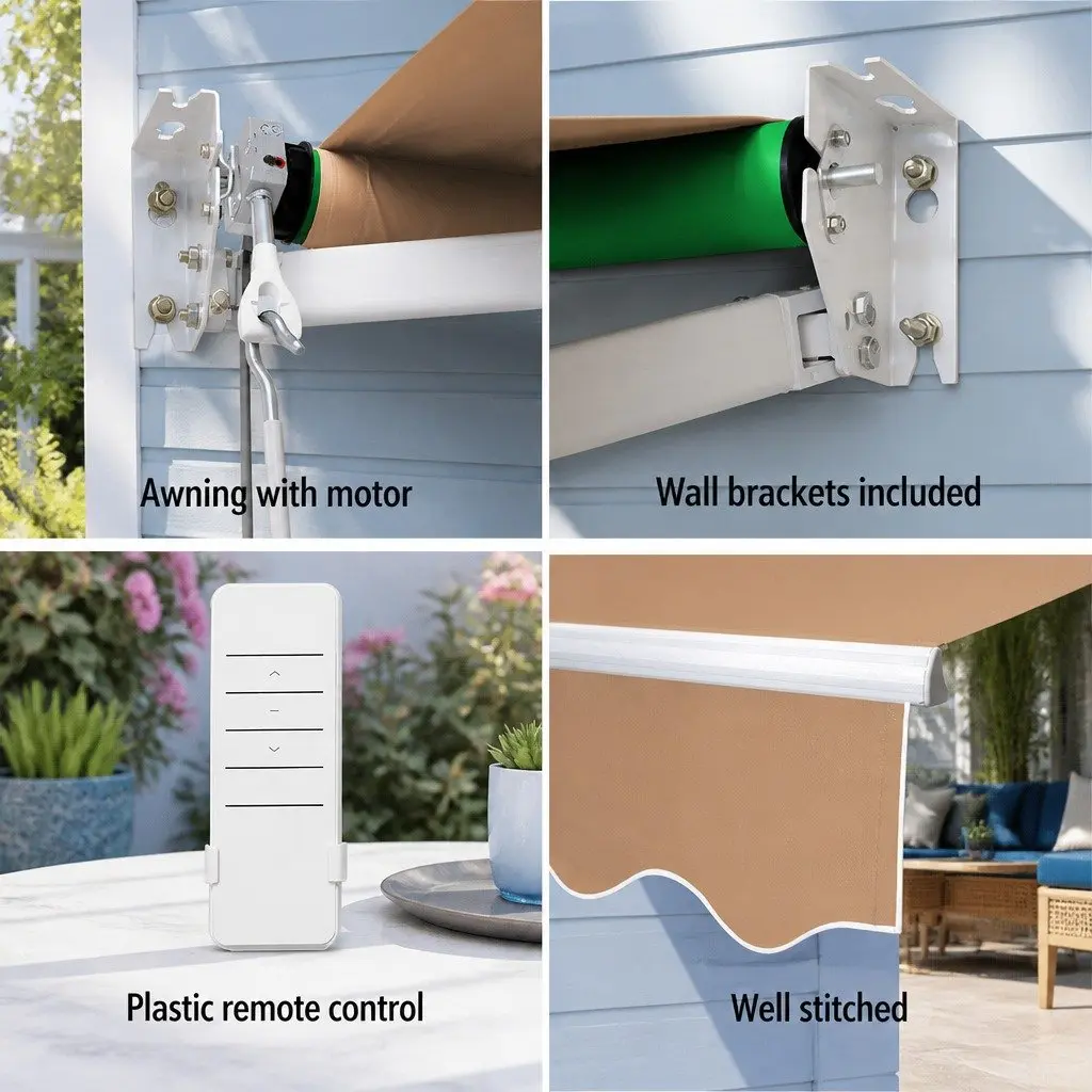 Motorised Retractable Folding Arm Awning 4M x 3M UV Resistant Water Resistant Shade
