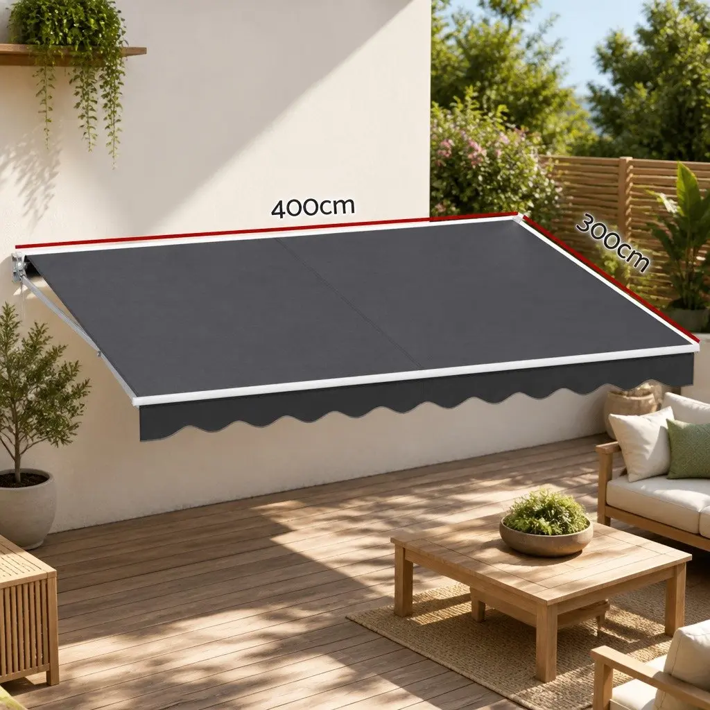 Folding Arm Awning Motorised Remote Control 4m x 3m Grey