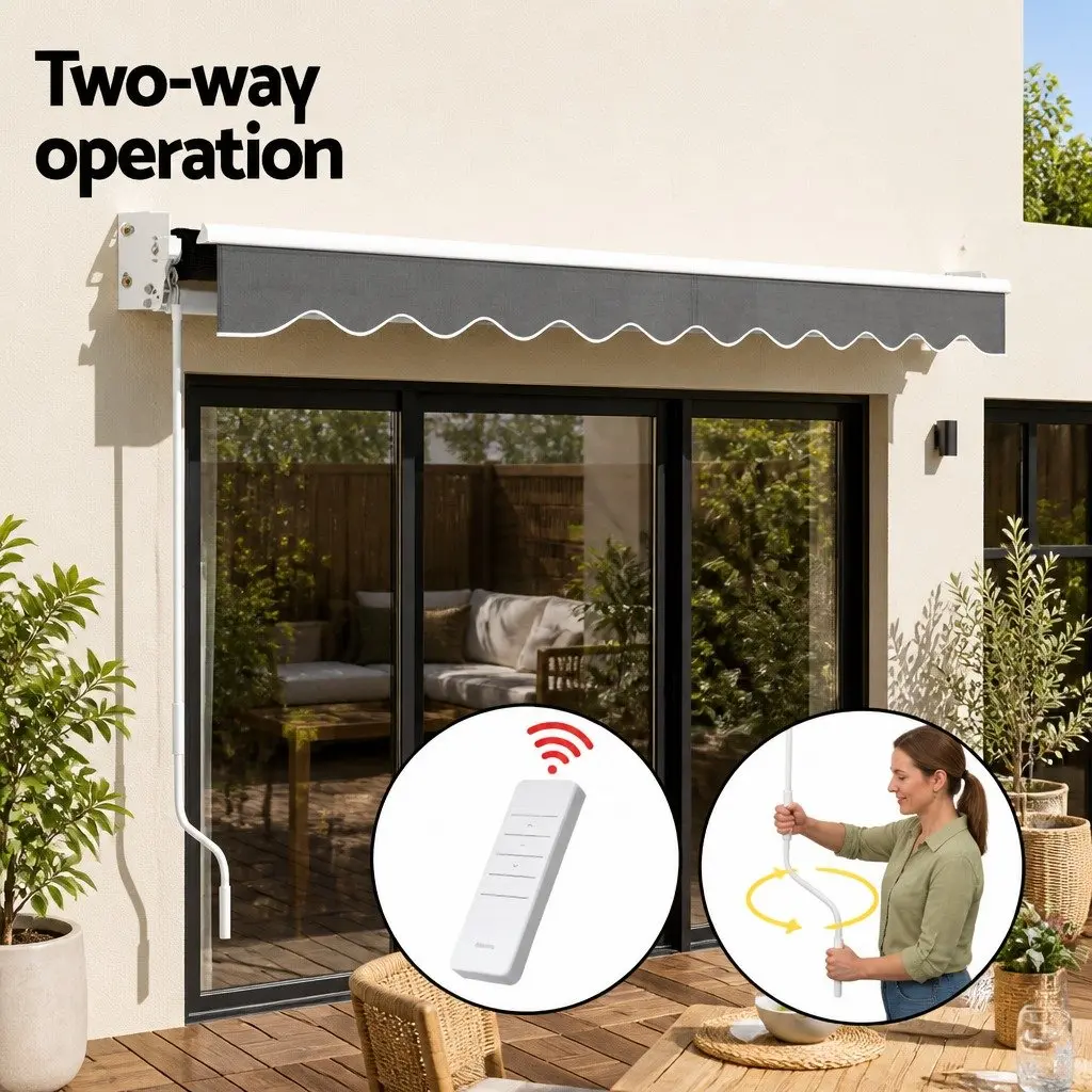 Folding Arm Awning Motorised Remote Control 4m x 3m Grey