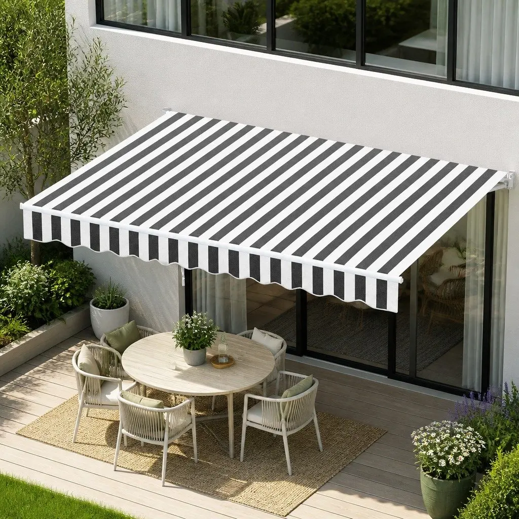 Retractable Folding Arm Awning Motorised Remote Control Sunshade 4M x 3M Grey