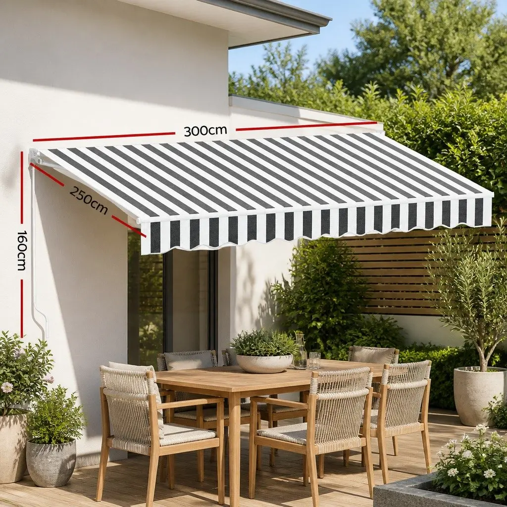 Retractable Folding Arm Awning Motorised Remote Control Sunshade 4M x 3M Grey