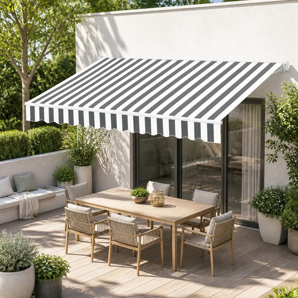 Retractable Folding Arm Awning Motorised Remote Control Sunshade 4M x 3M Grey