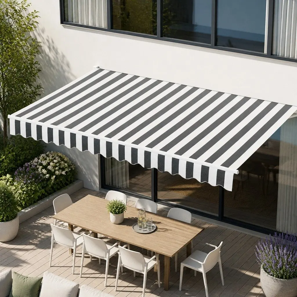Retractable Folding Arm Awning Motorised Remote Control Sunshade 4M x 3M Grey