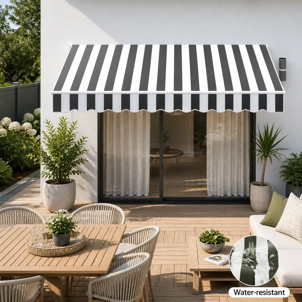 Retractable Folding Arm Awning Motorised Remote Control Sunshade 4M x 3M Grey