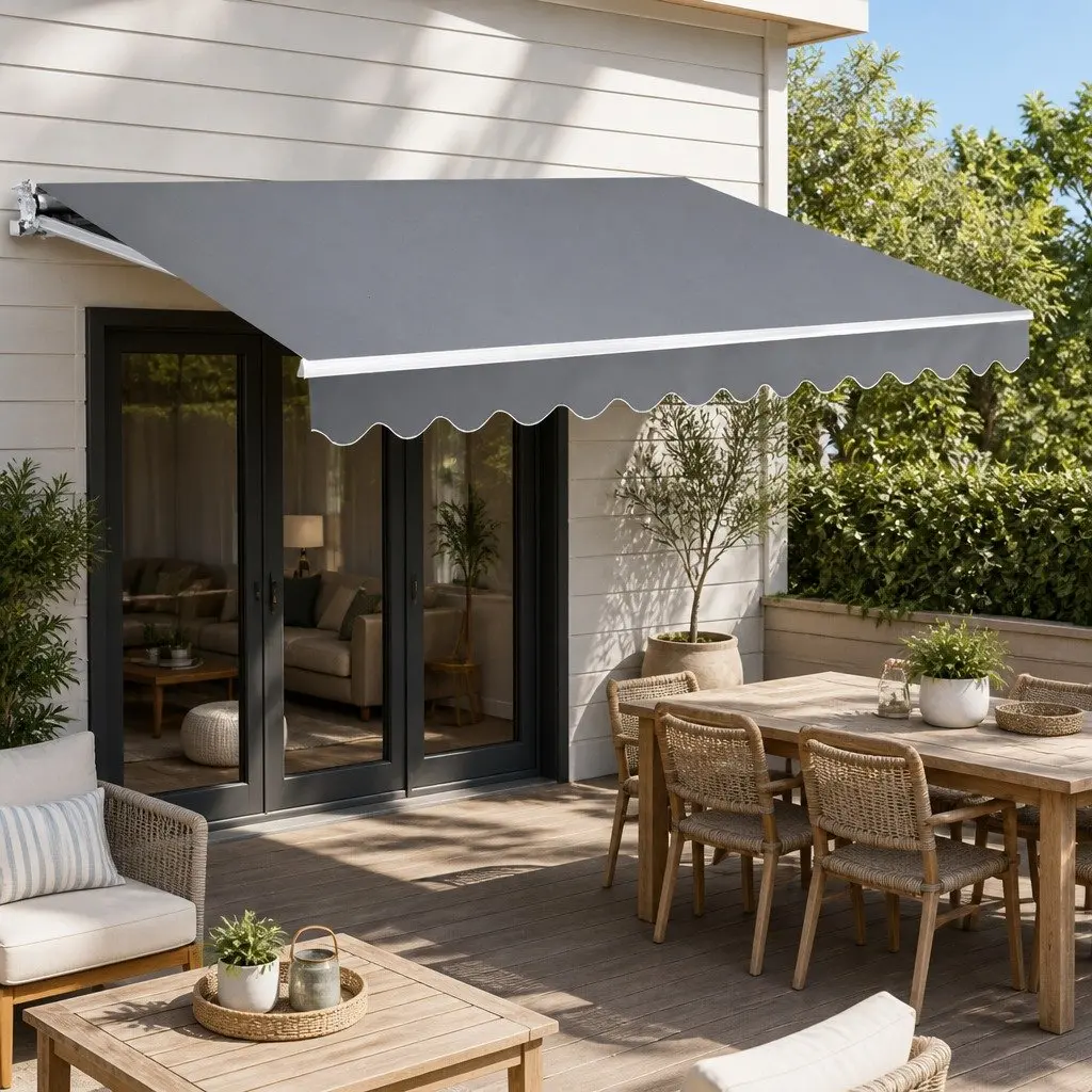 Motorised Retractable Folding Arm Awning Sunshade 4M x 3M for Patio Garden Outdoor