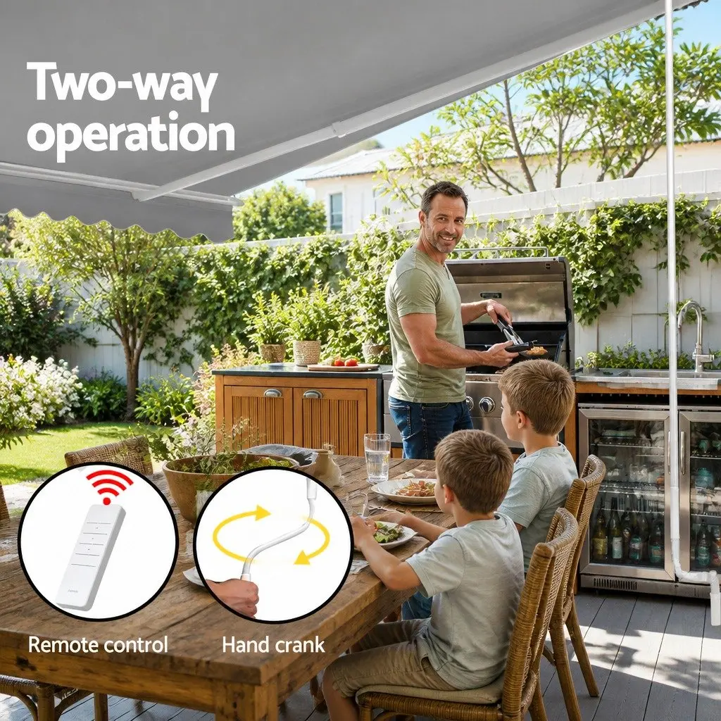 Motorised Retractable Folding Arm Awning Sunshade 4M x 3M for Patio Garden Outdoor