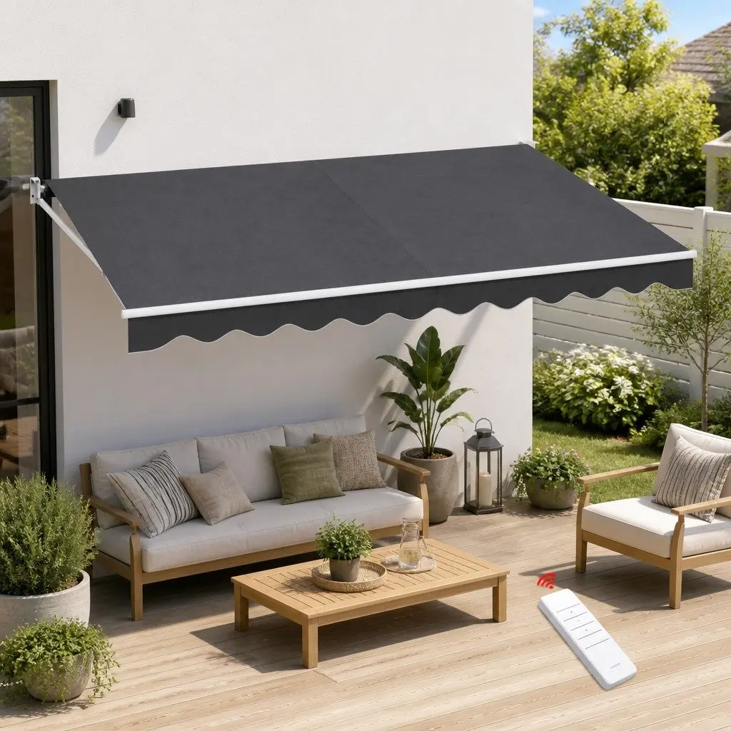 Motorised Retractable Folding Arm Awning UV Resistant Water Resistant 4.5M x 2.5M
