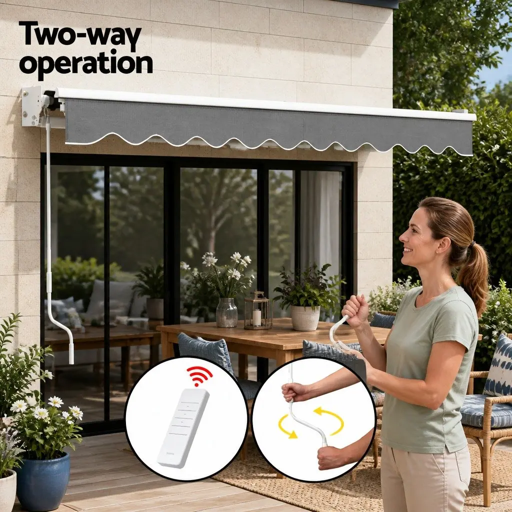 Motorised Retractable Folding Arm Awning Grey 4.5m x 3m