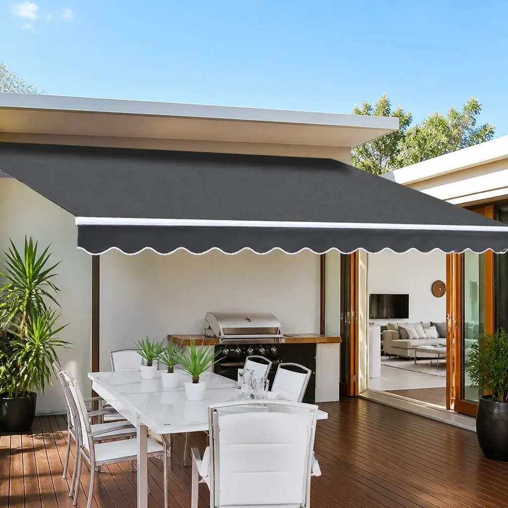 Motorised Retractable Folding Arm Awning Grey 5m x 3m Sunshade Remote Control