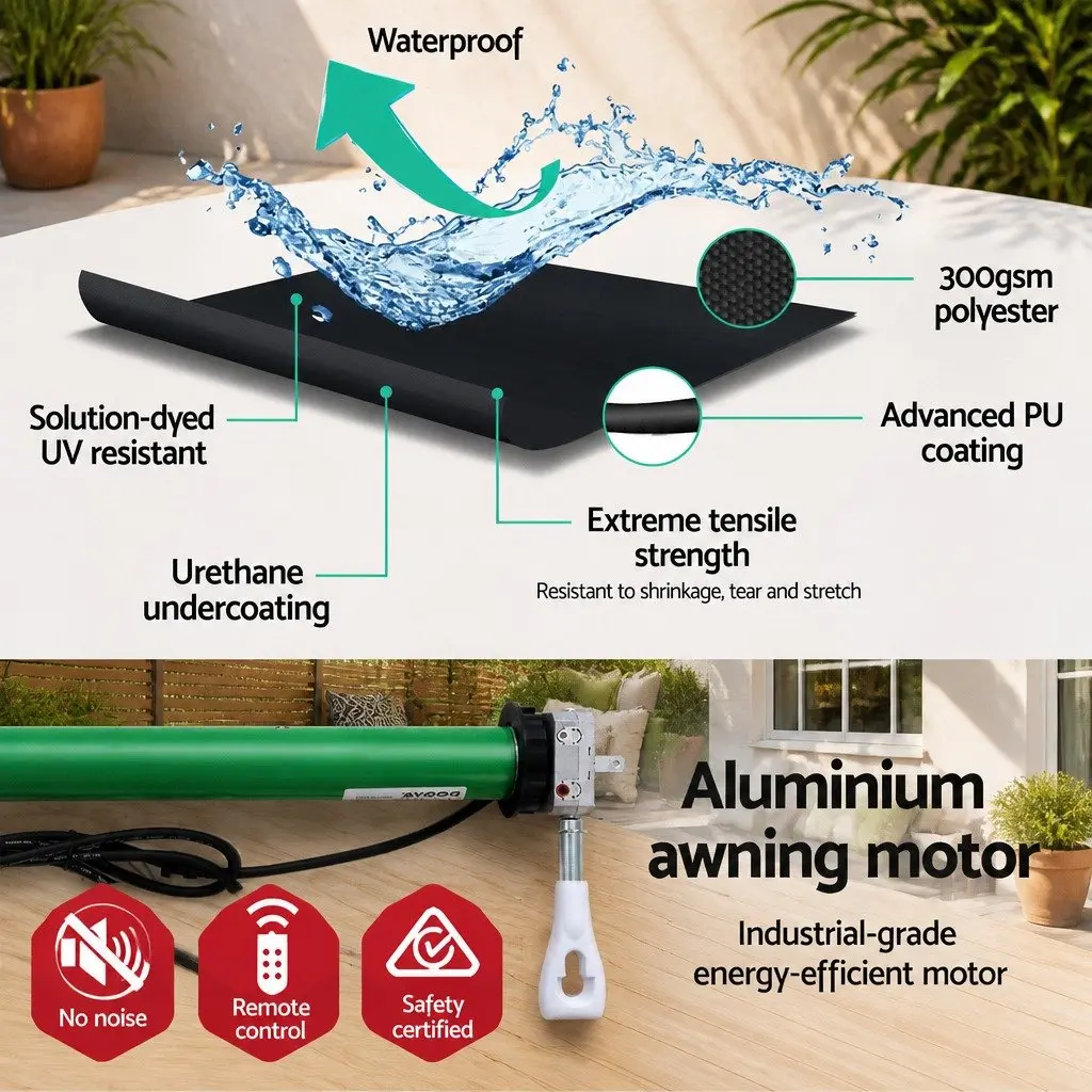 Motorised Retractable Folding Arm Awning Grey 5m x 3m Sunshade Remote Control