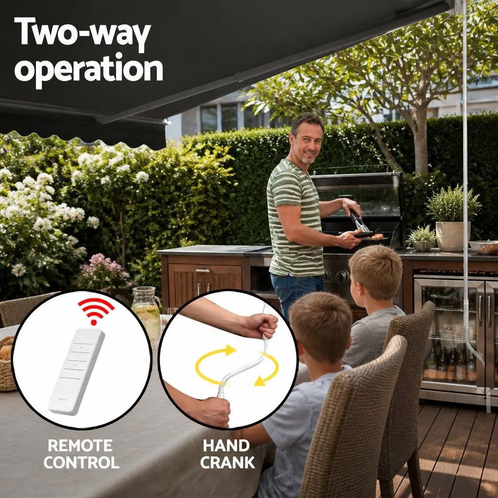 Motorised Retractable Folding Arm Awning Grey 5m x 3m Sunshade Remote Control