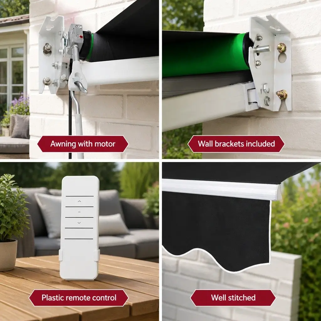 Motorised Retractable Folding Arm Awning Grey 5m x 3m Sunshade Remote Control