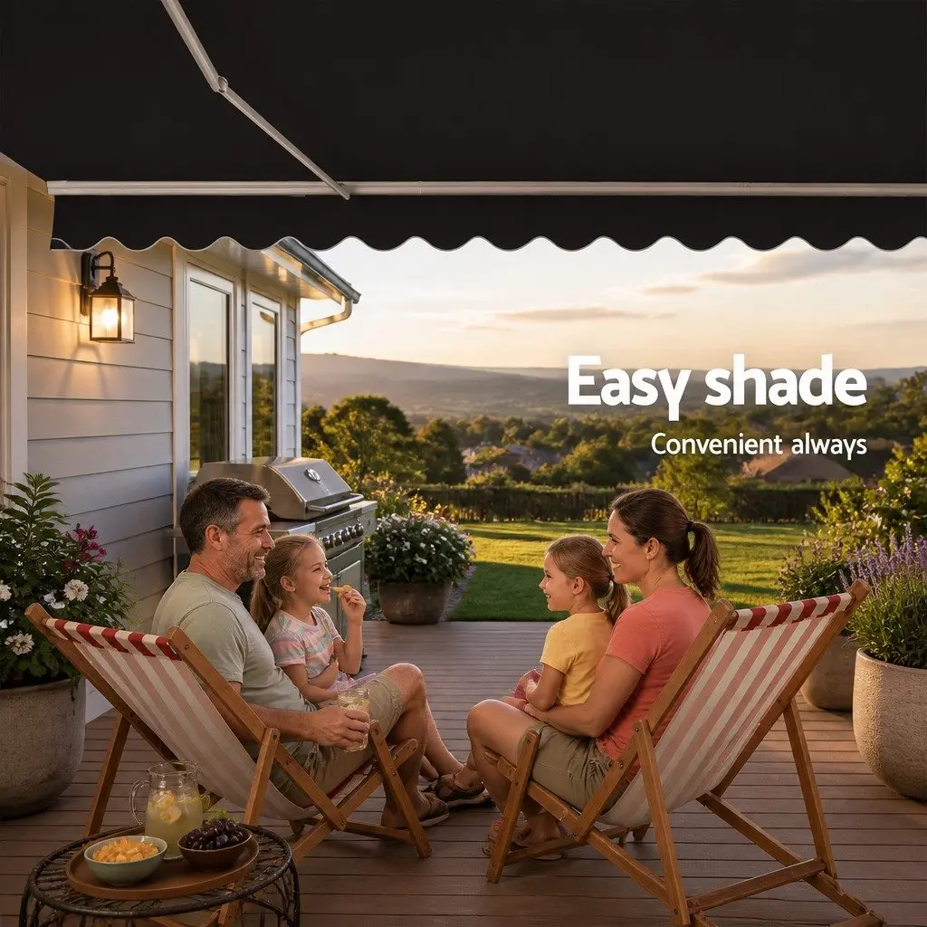Motorised Retractable Folding Arm Awning Grey 5m x 3m Sunshade Remote Control
