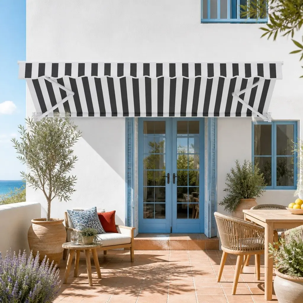Motorised Retractable Folding Arm Awning UV Resistant 5M x 3M Garden Patio Shade