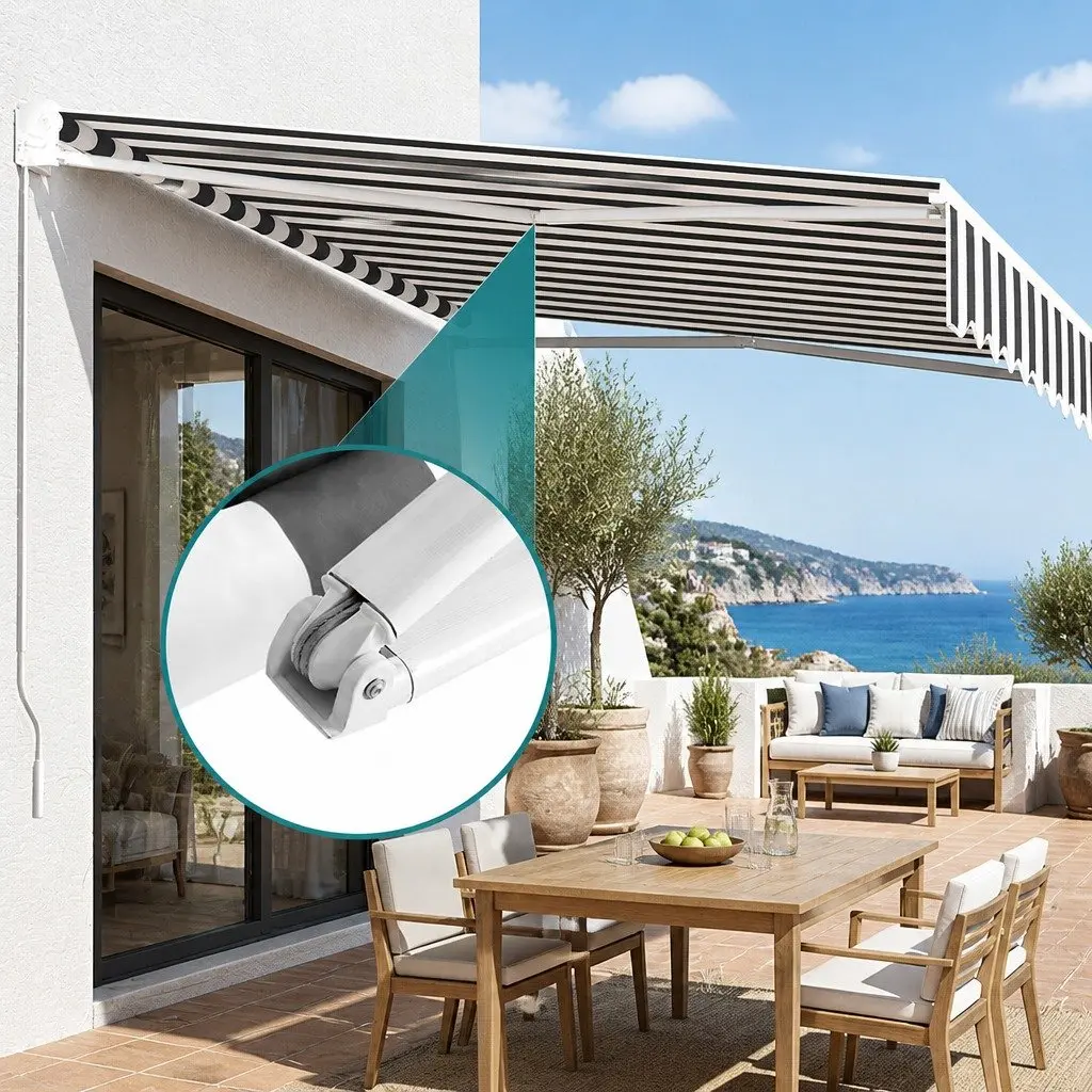 Motorised Retractable Folding Arm Awning UV Resistant 5M x 3M Garden Patio Shade
