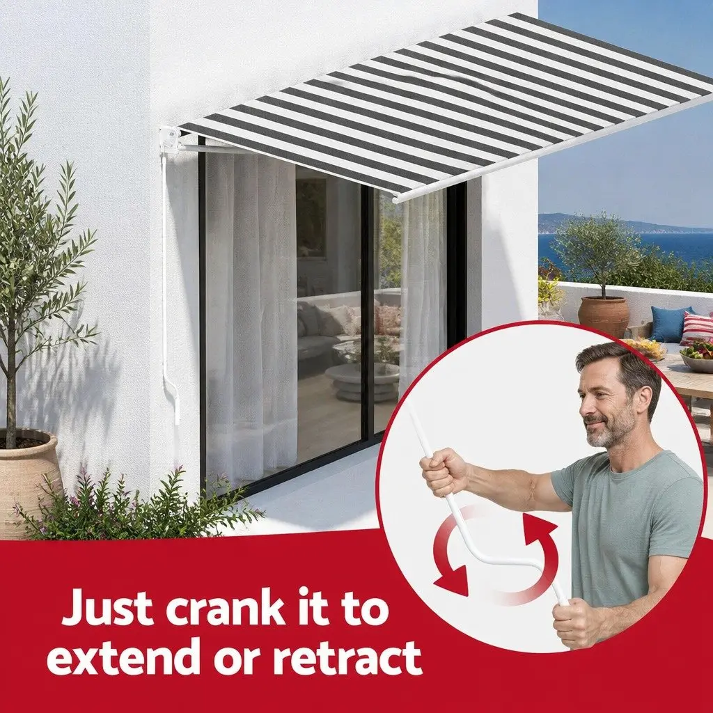 Motorised Retractable Folding Arm Awning UV Resistant 5M x 3M Garden Patio Shade