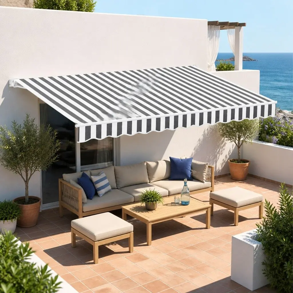 Motorised Retractable Folding Arm Awning UV Resistant 5M x 3M Garden Patio Shade