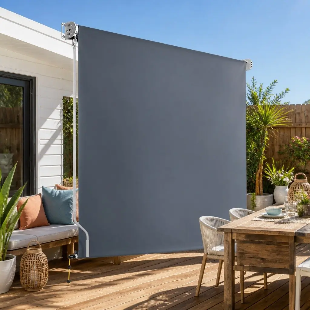 Retractable Awnings Outdoor Blinds Grey 1.8X2.5M Roll Down Canopy Shade