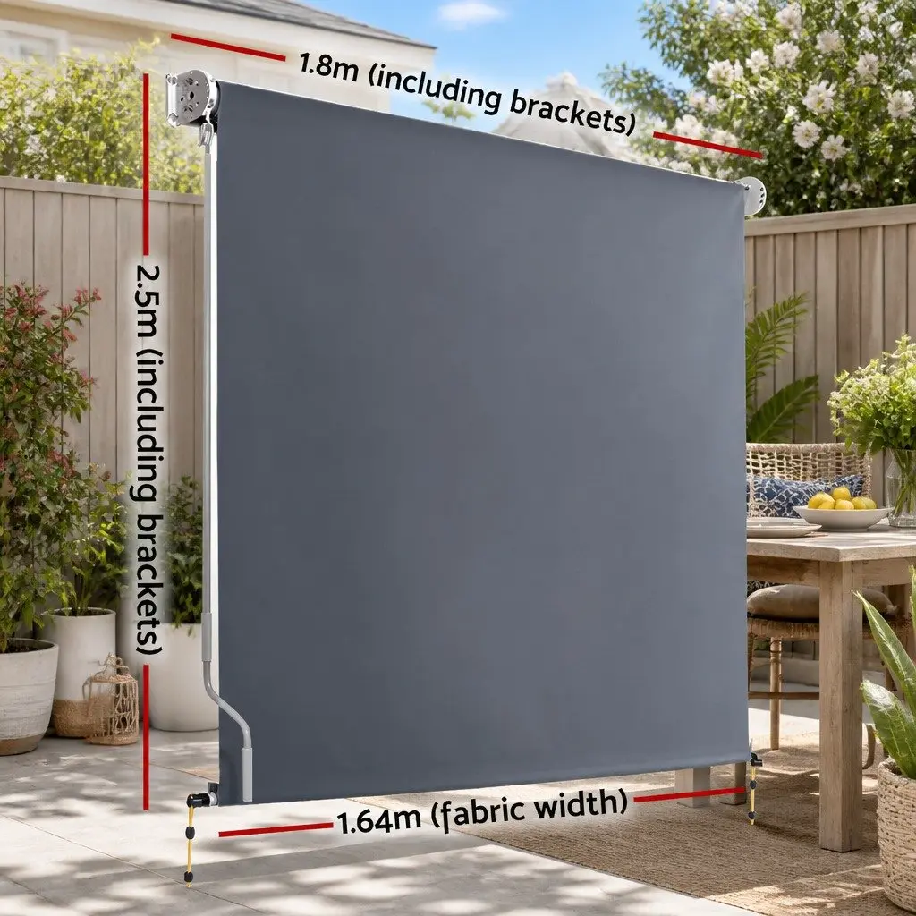 Retractable Awnings Outdoor Blinds Grey 1.8X2.5M Roll Down Canopy Shade