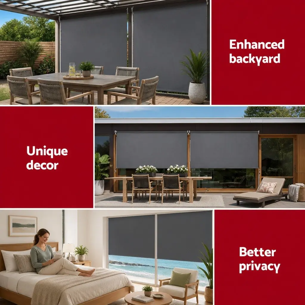 Retractable Awnings Outdoor Blinds Grey 1.8X2.5M Roll Down Canopy Shade
