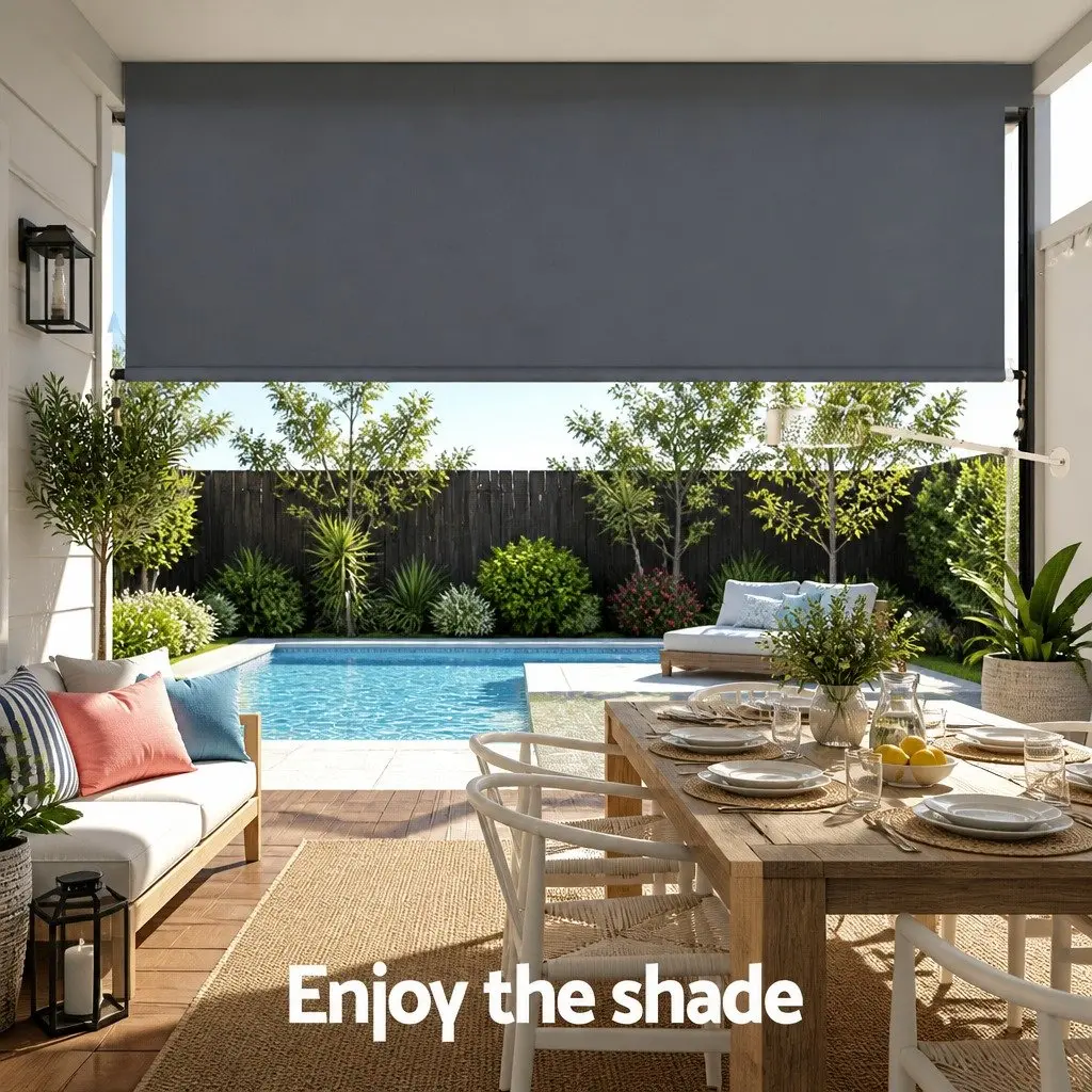 Retractable Awnings Outdoor Blinds Grey 1.8X2.5M Roll Down Canopy Shade