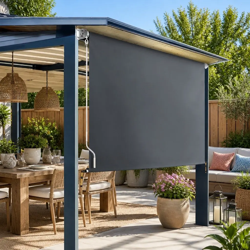 Retractable Awnings Outdoor Blinds Grey 1.8X2.5M Roll Down Canopy Shade