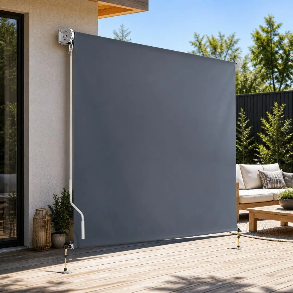Retractable Awning Grey 2.4x2.5M Outdoor Shade Canopy with Aluminium Frame and Polyester Fabric