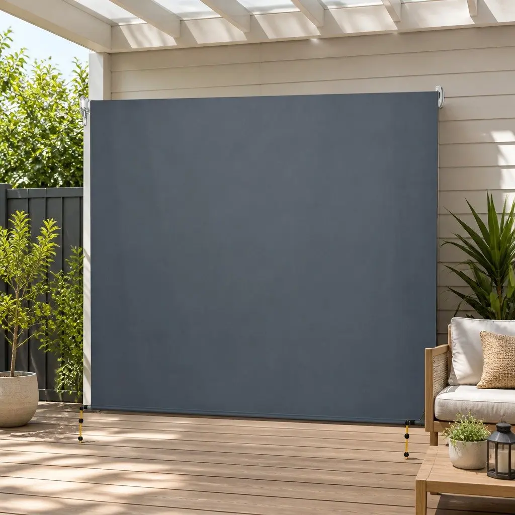 Retractable Awning Grey 2.4x2.5M Outdoor Shade Canopy with Aluminium Frame and Polyester Fabric