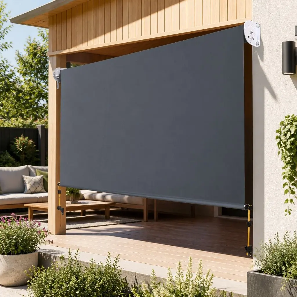 Retractable Awning Grey 2.4x2.5M Outdoor Shade Canopy with Aluminium Frame and Polyester Fabric
