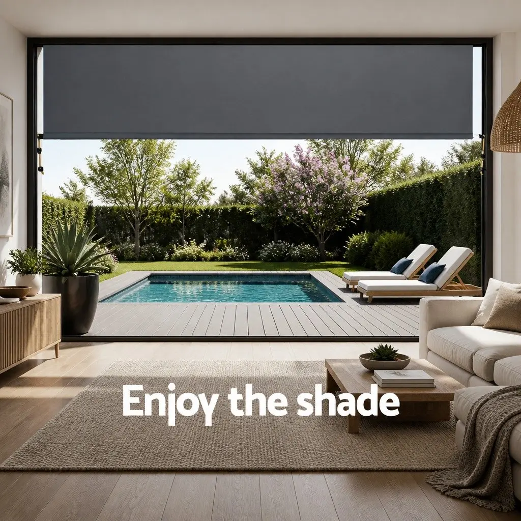 Retractable Awning Grey 2.4x2.5M Outdoor Shade Canopy with Aluminium Frame and Polyester Fabric