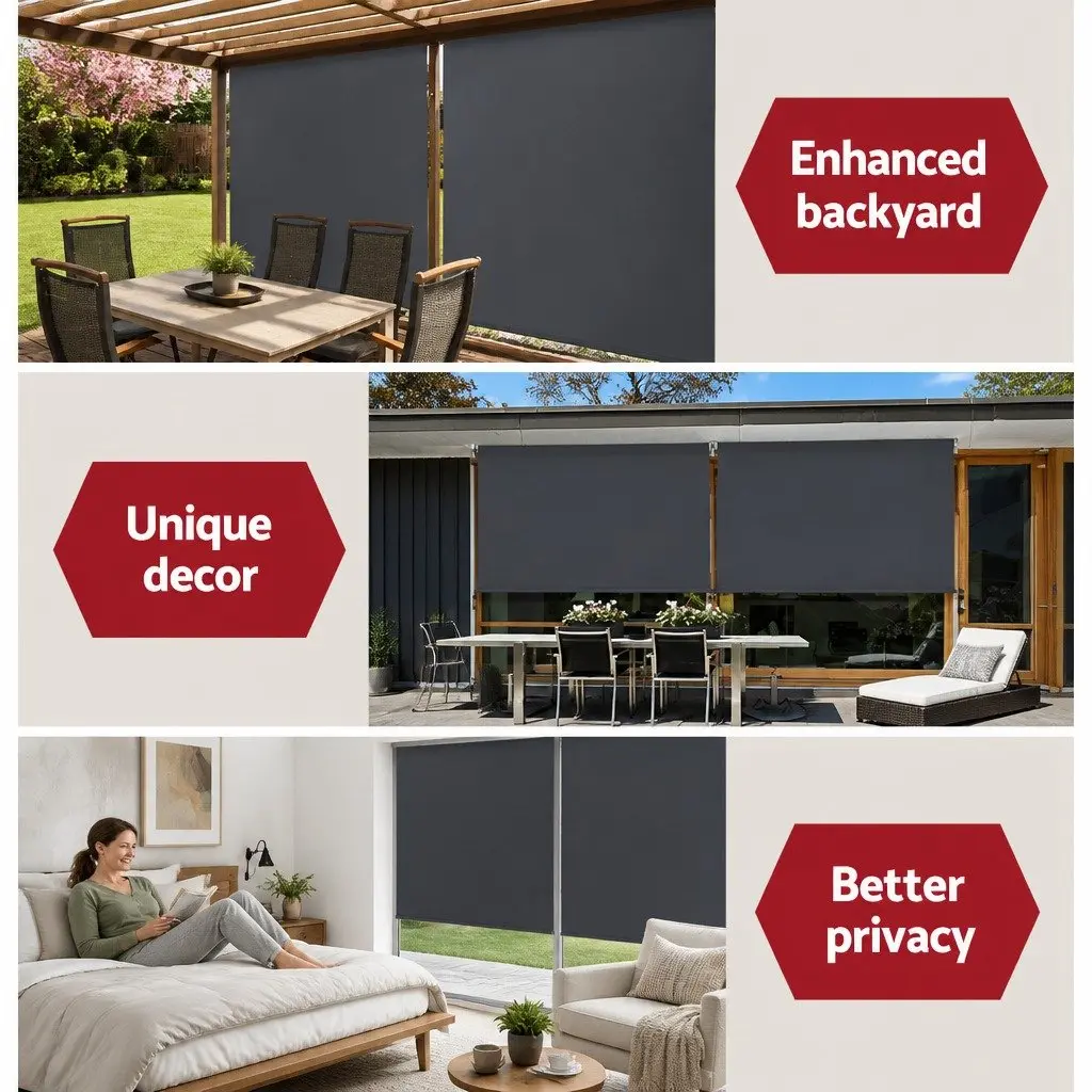 Retractable Awning Grey 2.4x2.5M Outdoor Shade Canopy with Aluminium Frame and Polyester Fabric