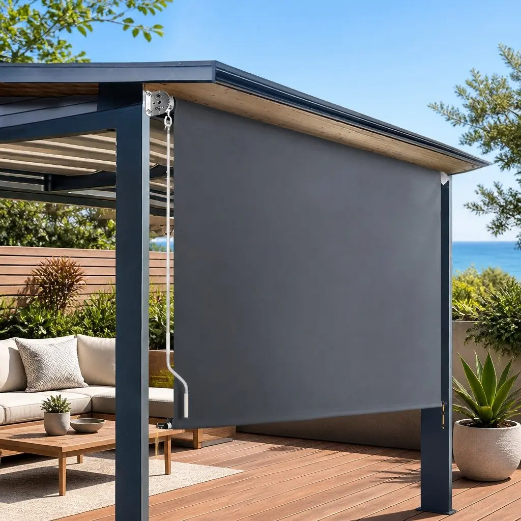 Retractable Awning Grey 2.4x2.5M Outdoor Shade Canopy with Aluminium Frame and Polyester Fabric