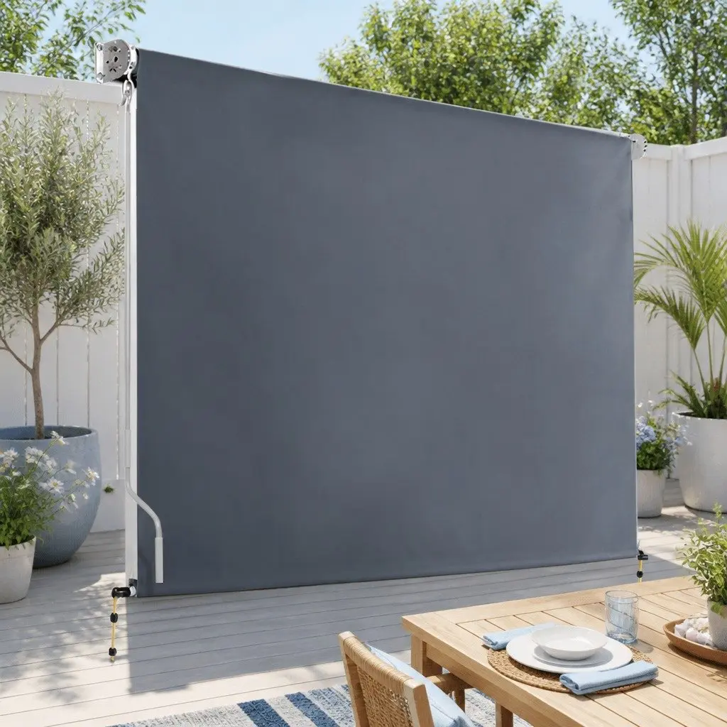 Retractable Awning Blinds Grey 2.7M x 2.5M Roll Down Canopy Shade