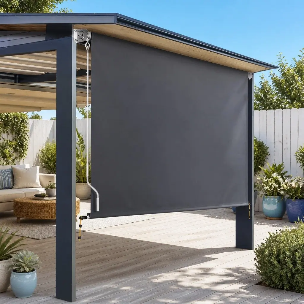 Retractable Awning Blinds Grey 2.7M x 2.5M Roll Down Canopy Shade