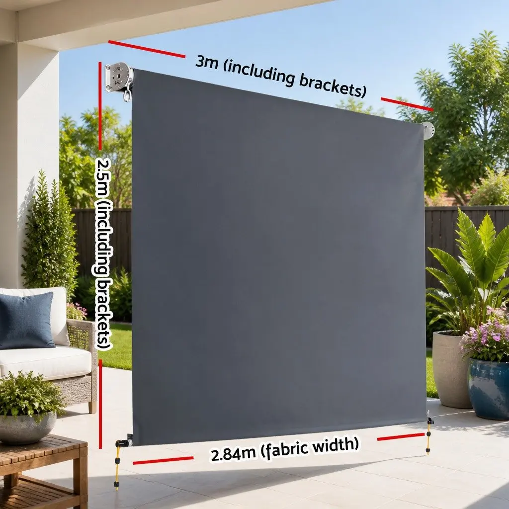 Retractable Awning Blind Grey 3M x 2.5M Roll Down Canopy Window Shade