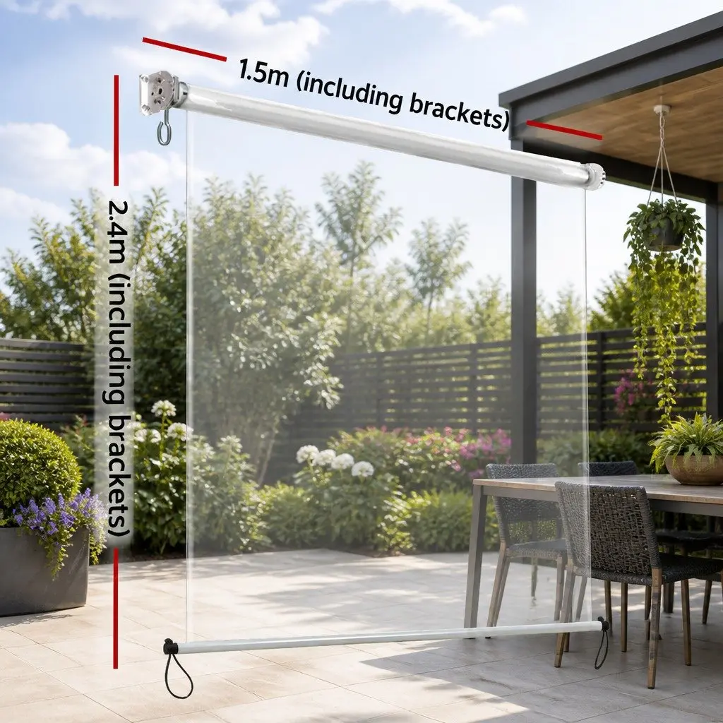 Retractable Outdoor Awning Hand Crank 1.5M x 2.4M Waterproof UV Resistant Aluminium Frame
