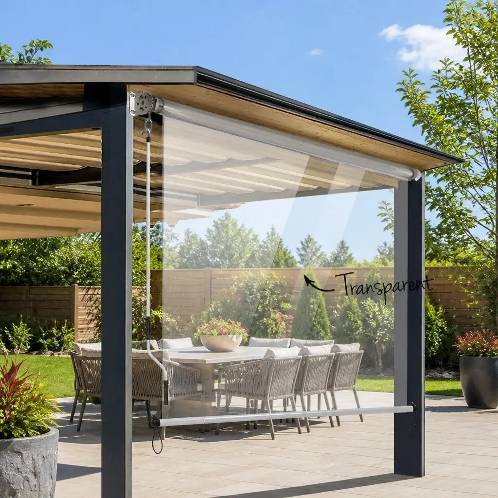 Retractable Outdoor Awning Hand Crank 1.5M x 2.4M Waterproof UV Resistant Aluminium Frame