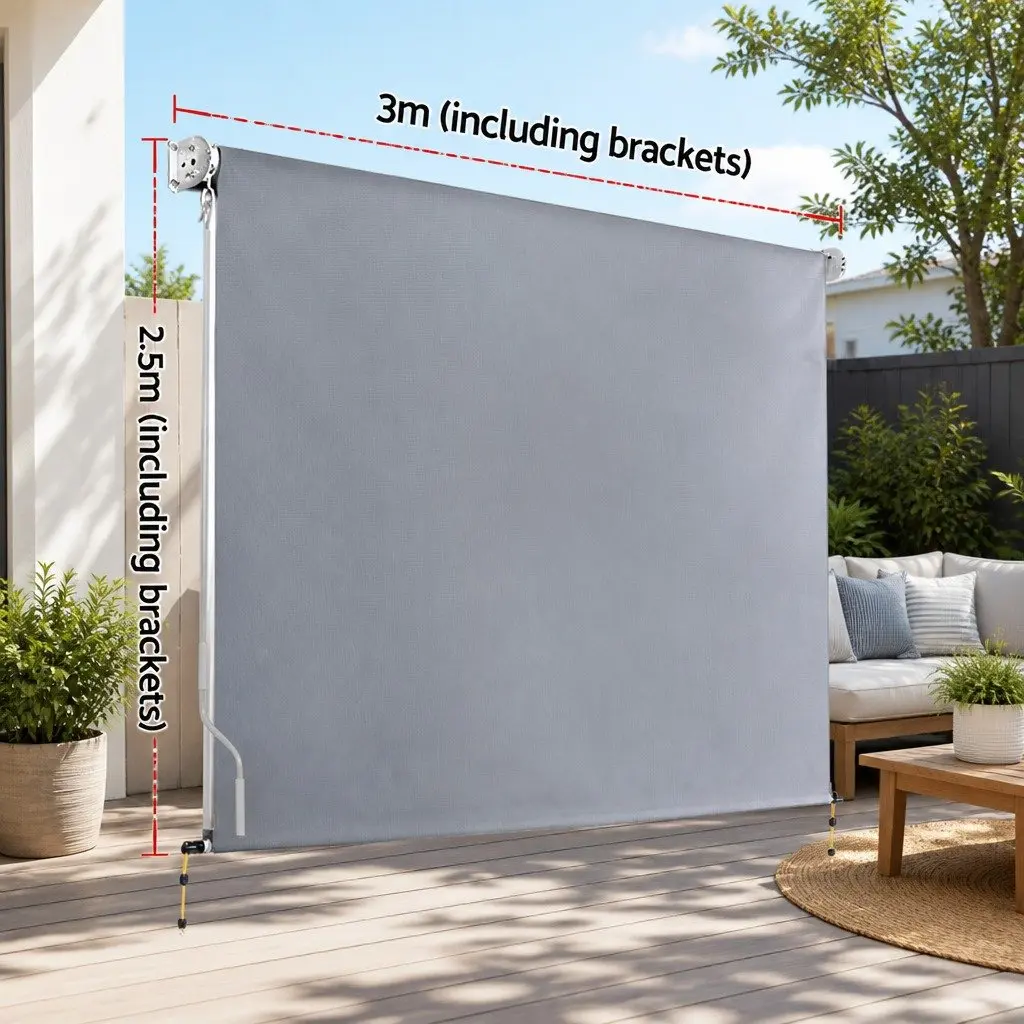 Retractable Screen Awning Grey 3M x 2.5M Outdoor Shade Blind