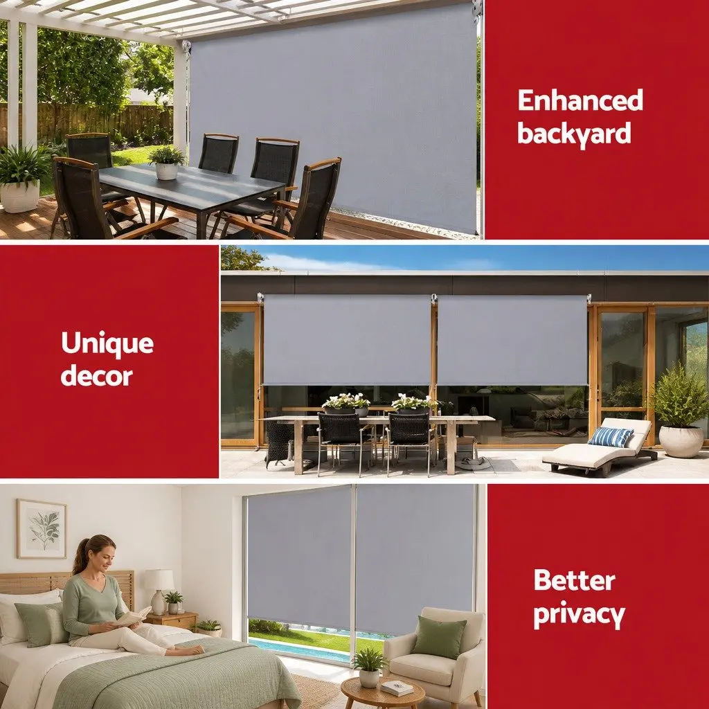 Retractable Screen Awning Grey 3M x 2.5M Outdoor Shade Blind