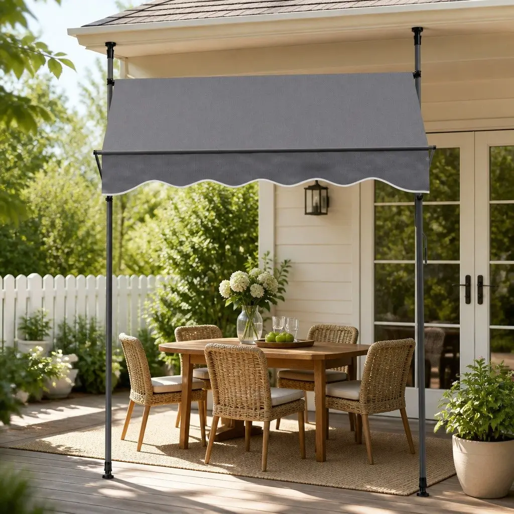 Retractable Pivot Arm Awning Outdoor Shade 2X1.8M Grey