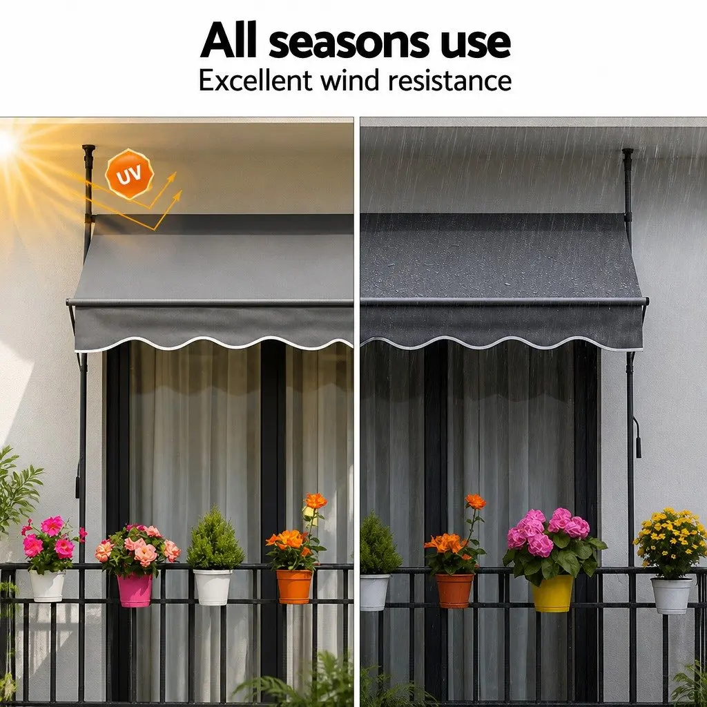 Retractable Pivot Arm Awning Outdoor Shade 2X1.8M Grey