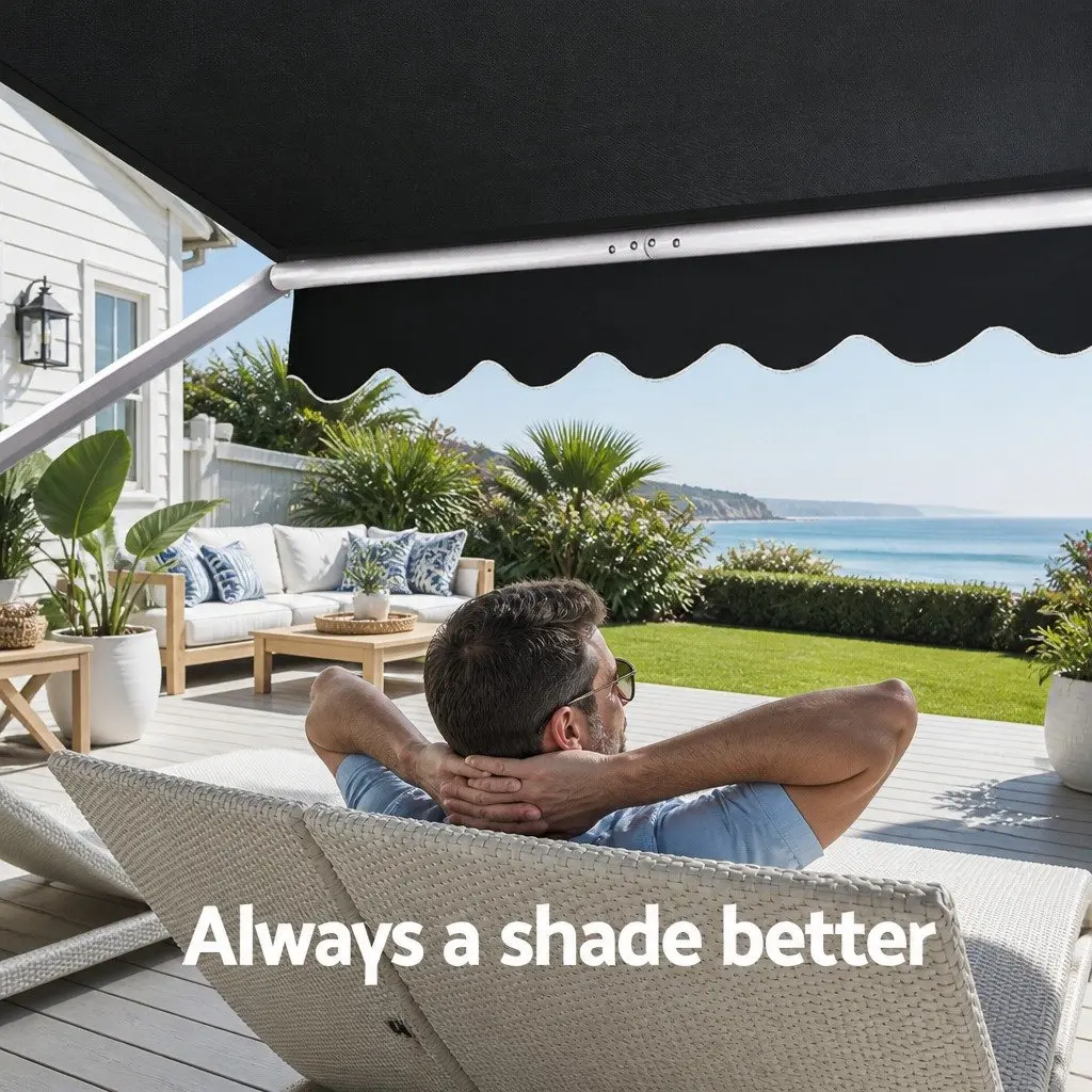 Retractable Pivot Arm Awning Grey 1.5m x 2.1m Outdoor Shade Canopy