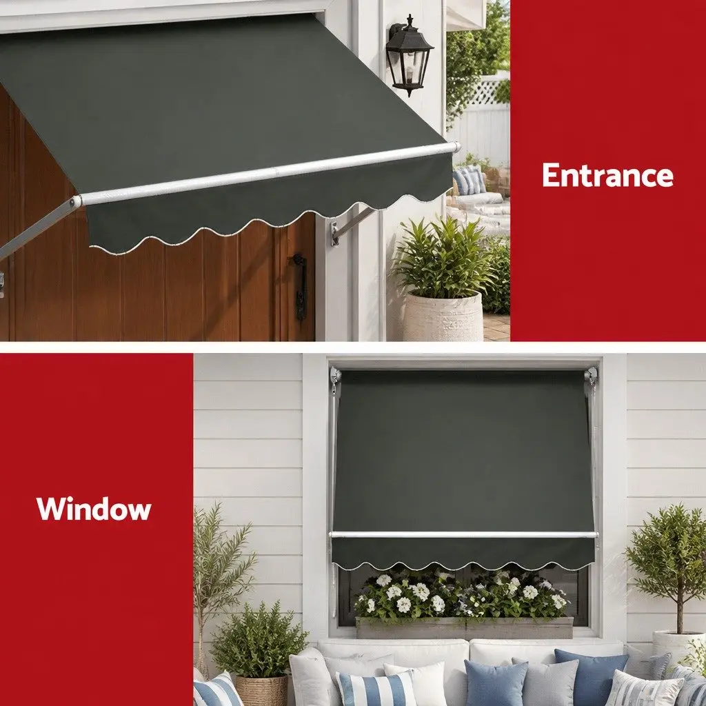 Retractable Pivot Arm Awning Grey 1.5m x 2.1m Outdoor Shade Canopy