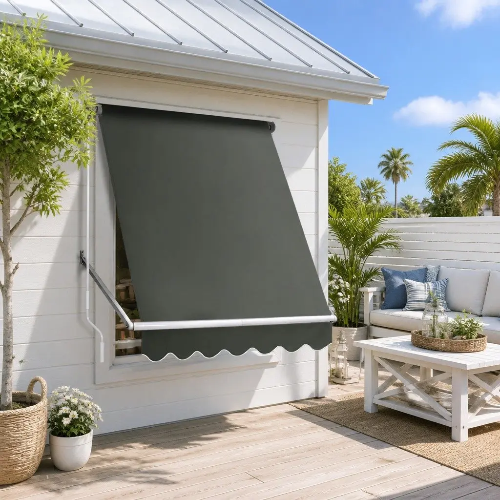 Retractable Pivot Arm Awning Grey 1.5m x 2.1m Outdoor Shade Canopy