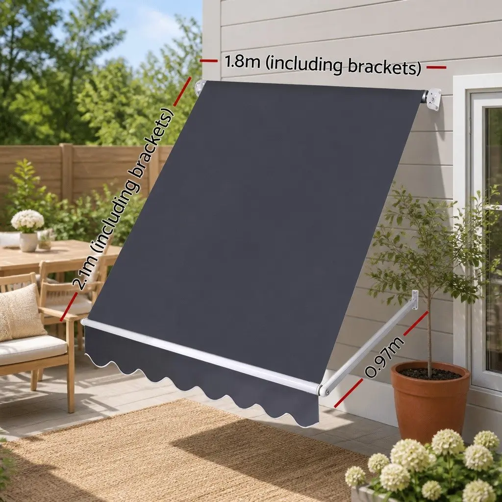 Retractable Awning Grey 1.8x2.1m Outdoor Shade Canopy