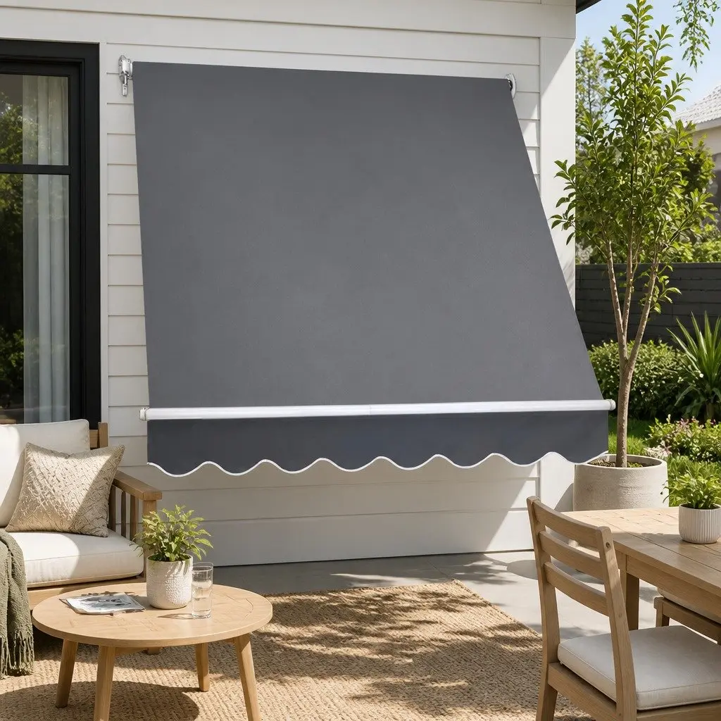 Retractable Awning Grey 1.8x2.1m Outdoor Shade Canopy